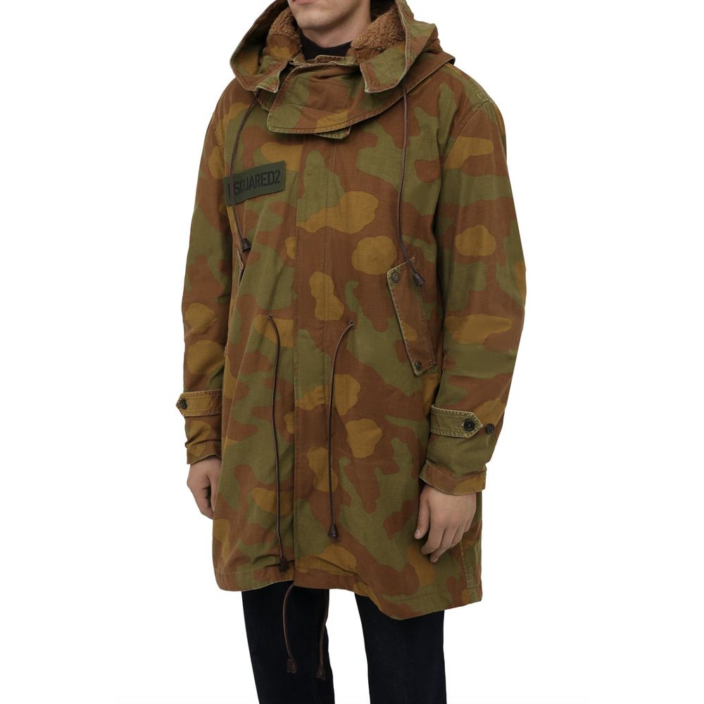 Dsquared² Tarnfarbener Kapuzenparka mit Lederakzenten